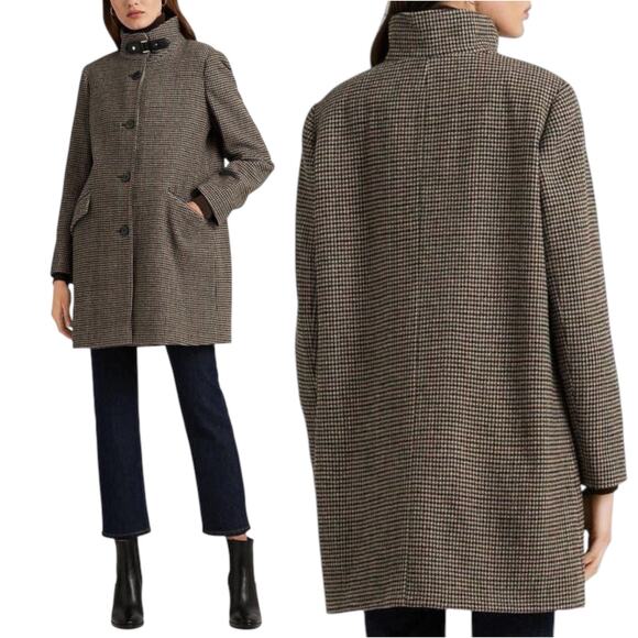 Lauren Ralph Lauren Tab Front Wool Coat Merlot Houndstooth Size 18 - Picture 1 of 10